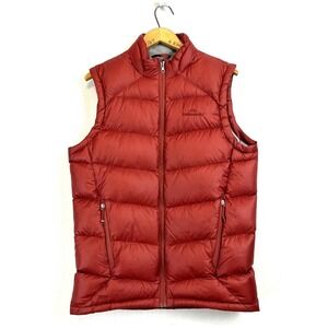 KATHMANDU Puffer Vest Mens Small Full Zip 550 Fill Down Packable Stow‎ Rust Red